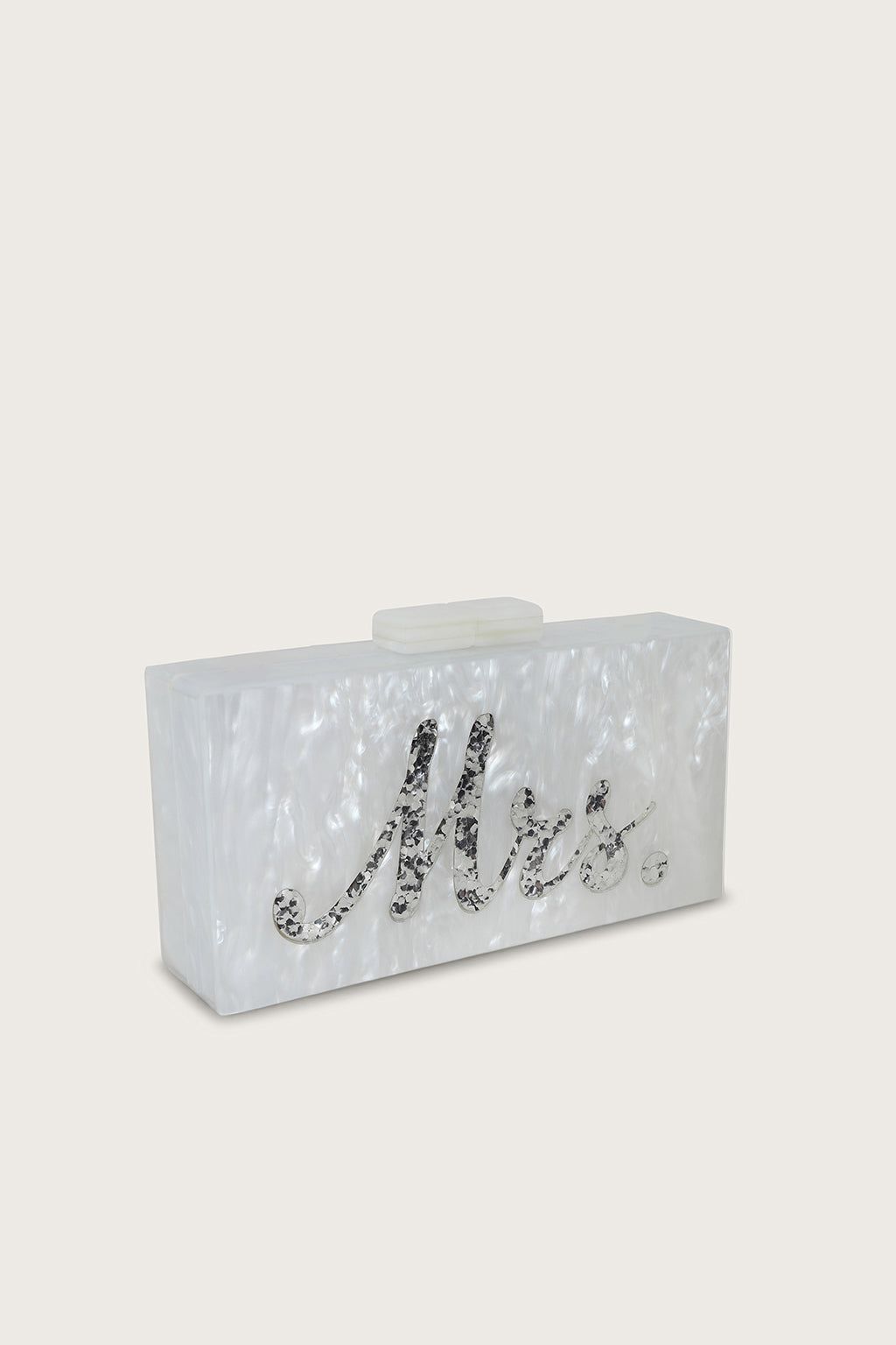 Mrs Pearlised Box Clutch Bag in White sold by Lavish Alice