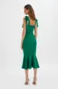 KAMILA Tie Strap Micro Button Satin Midi Dress in Emerald Green sold by Lavish Alice