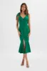 KAMILA Tie Strap Micro Button Satin Midi Dress in Emerald Green sold by Lavish Alice