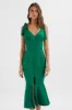 KAMILA Tie Strap Micro Button Satin Midi Dress in Emerald Green sold by Lavish Alice