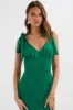 KAMILA Tie Strap Micro Button Satin Midi Dress in Emerald Green sold by Lavish Alice