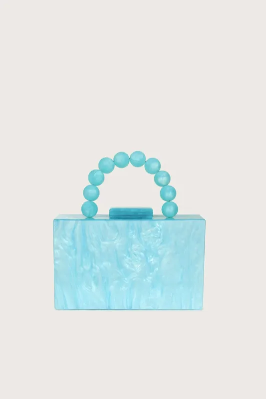 REYA Bead Handle Marbled Box Clutch Bag in Blue sold by Lavish Alice