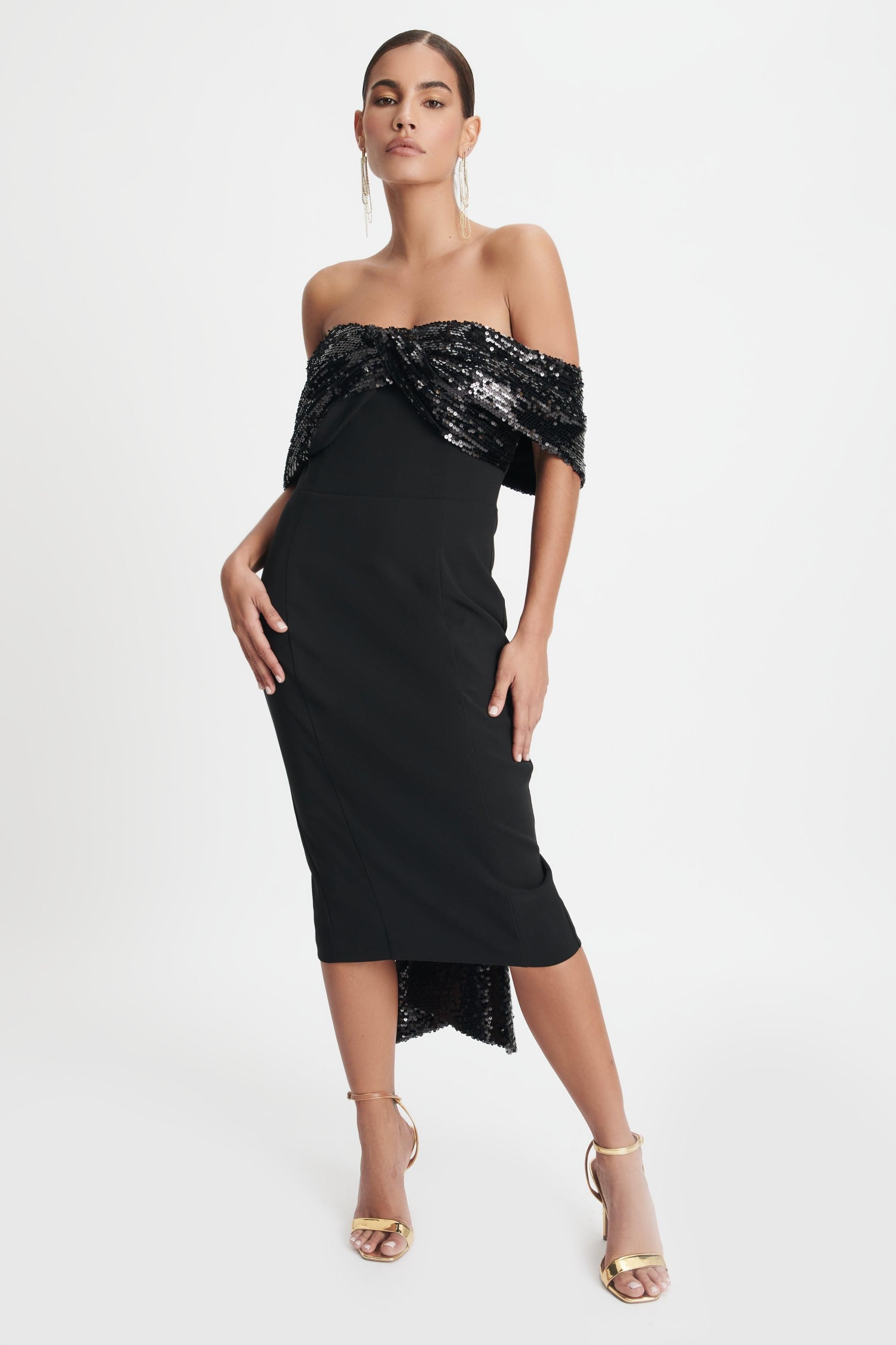THALIA Statement Sequin Bow Midi Dress In Black sold by Lavish Alice product image thumbnail 2