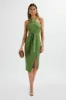 BRIELLE Obi Belt Halterneck Midi Dress In Green sold by Lavish Alice