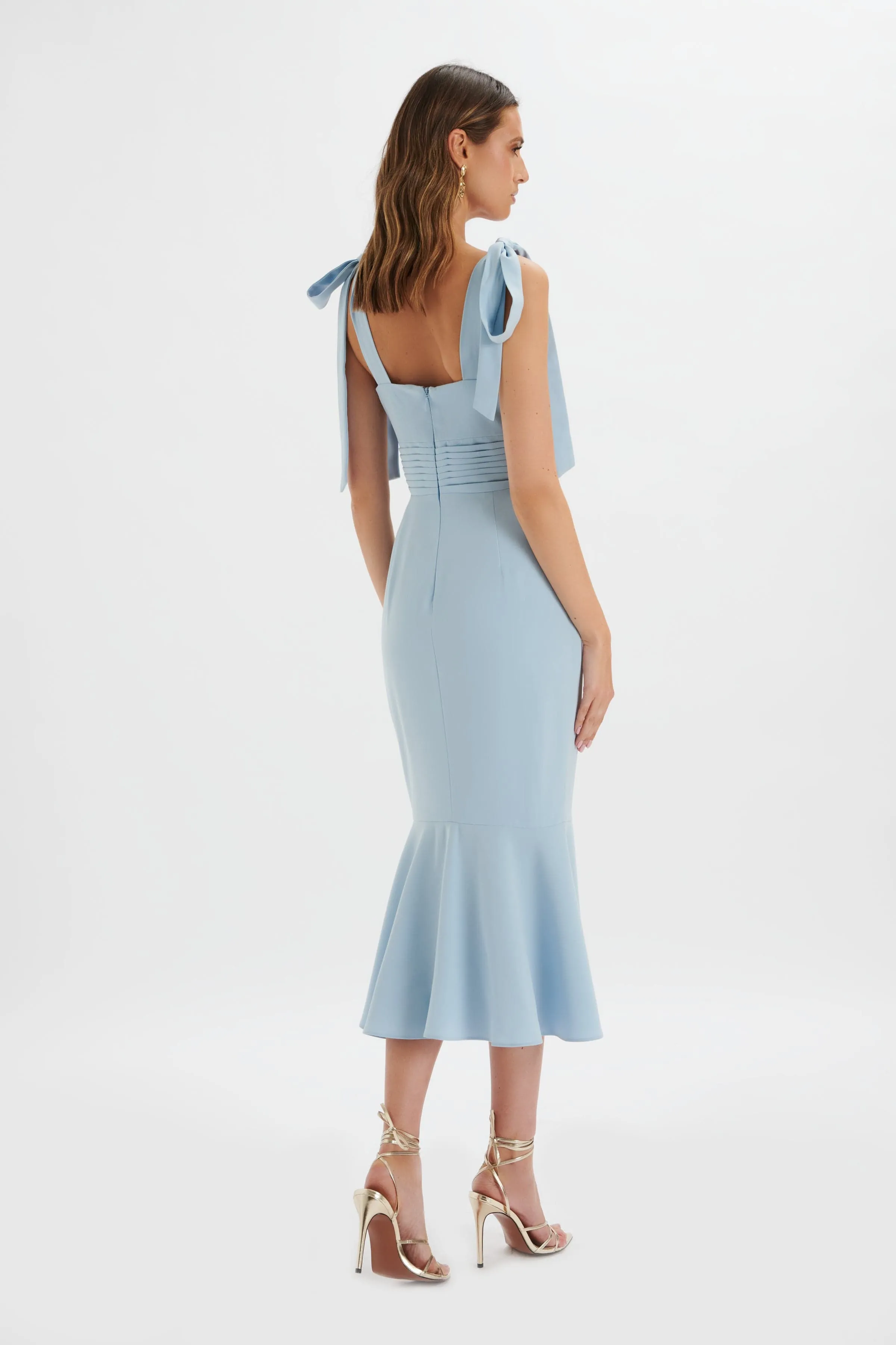 KAMILA Tie Strap Micro Button Midi Dress In Deep Corn Flower Blue sold by Lavish Alice product image thumbnail 4