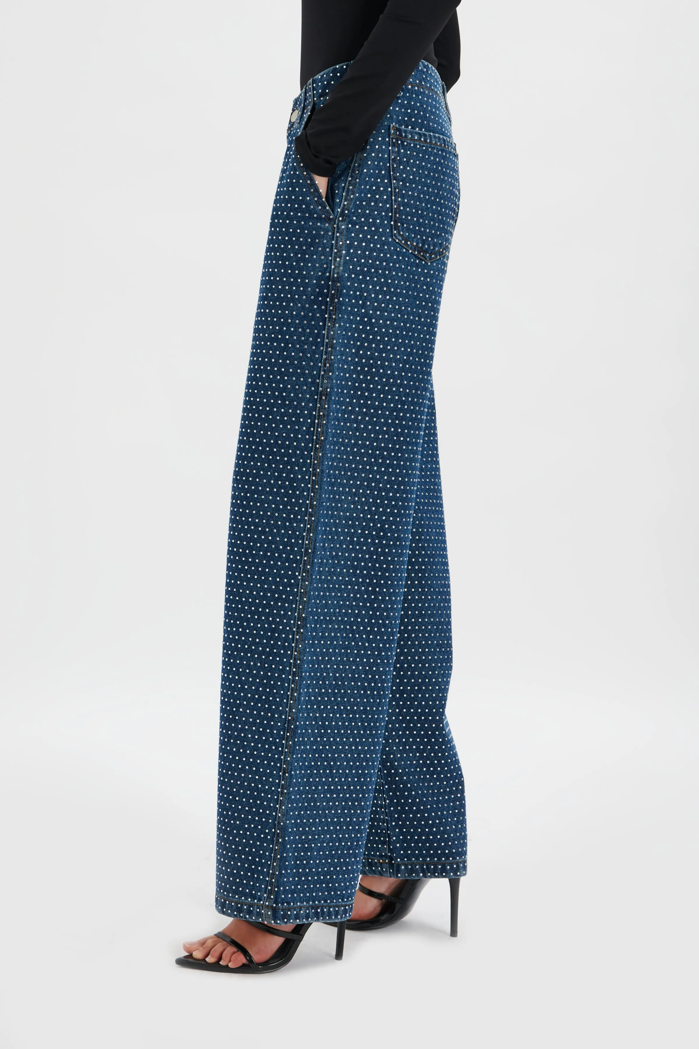 LILLIE Crystal Embellished Straight Leg Denim Jeans in Dark Blue sold by Lavish Alice product image thumbnail 2