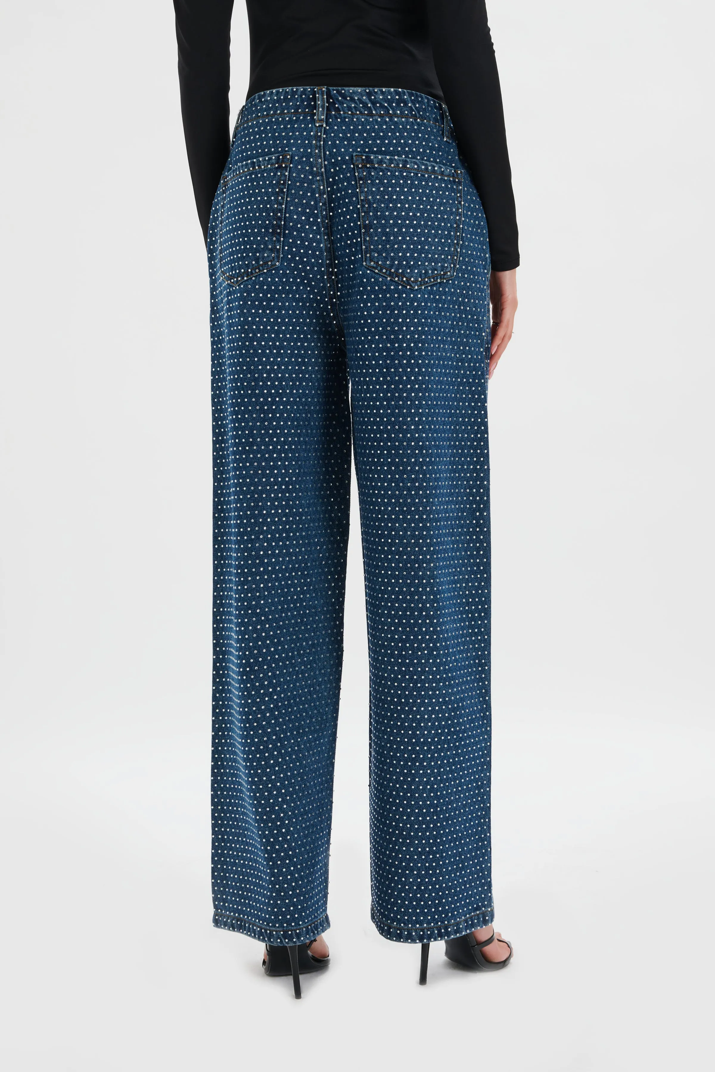 LILLIE Crystal Embellished Straight Leg Denim Jeans in Dark Blue sold by Lavish Alice product image thumbnail 4