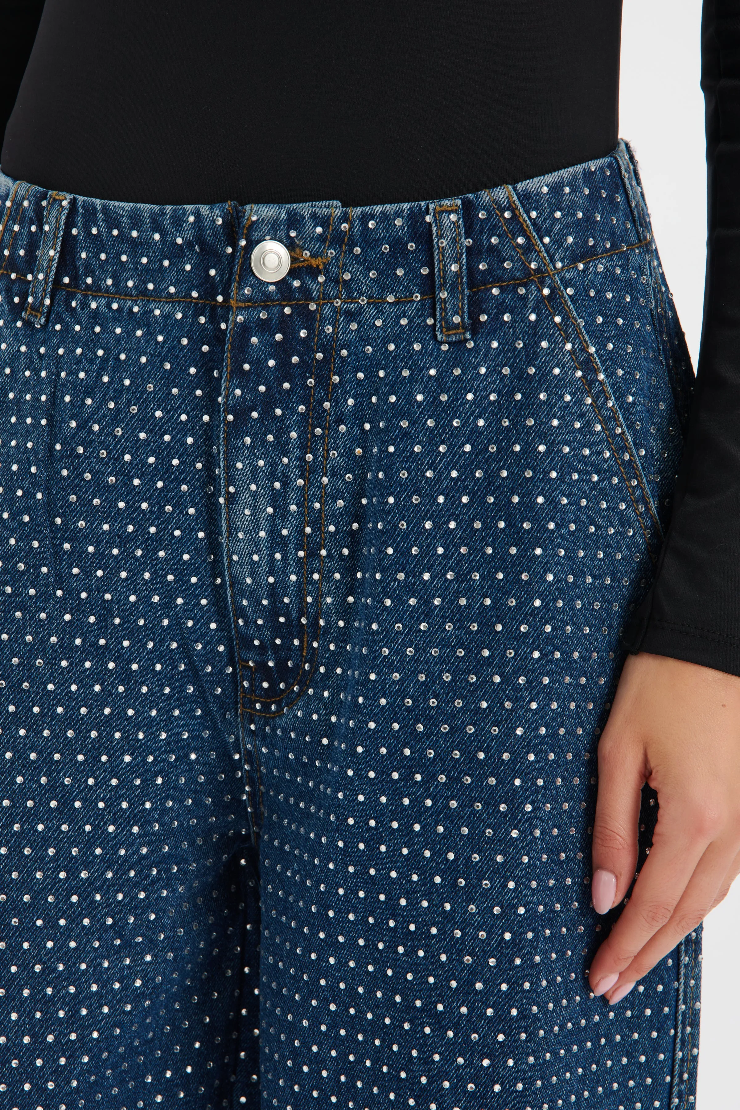 LILLIE Crystal Embellished Straight Leg Denim Jeans in Dark Blue sold by Lavish Alice product image thumbnail 3