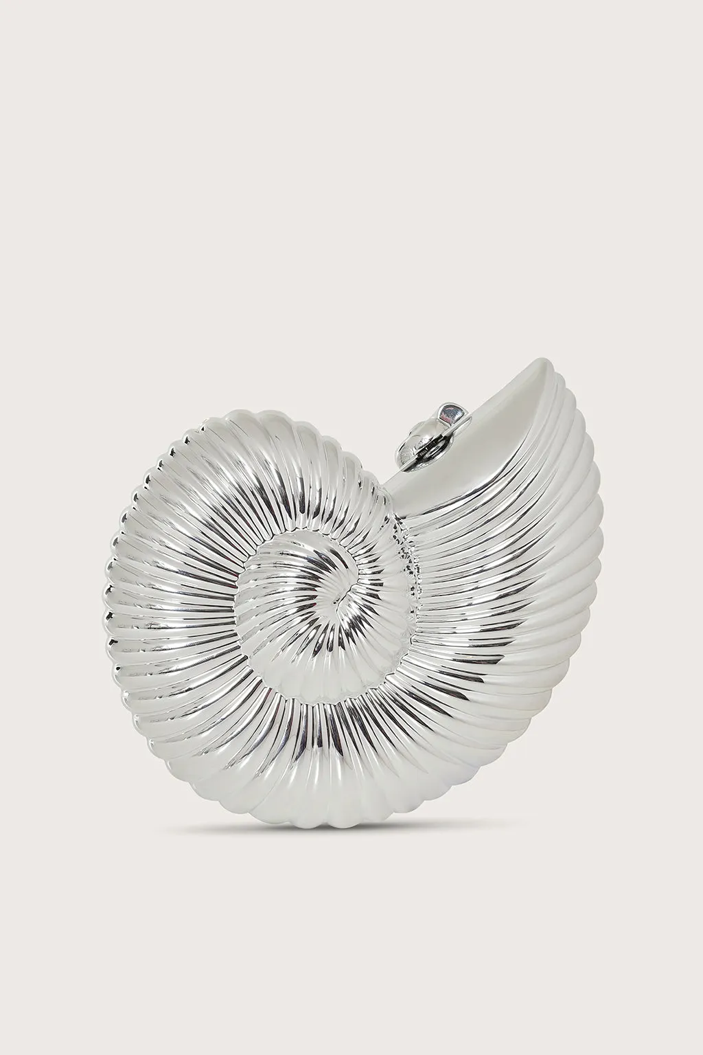 LUNA Metallic Sundial Shell Clutch Bag in Silver sold by Lavish Alice