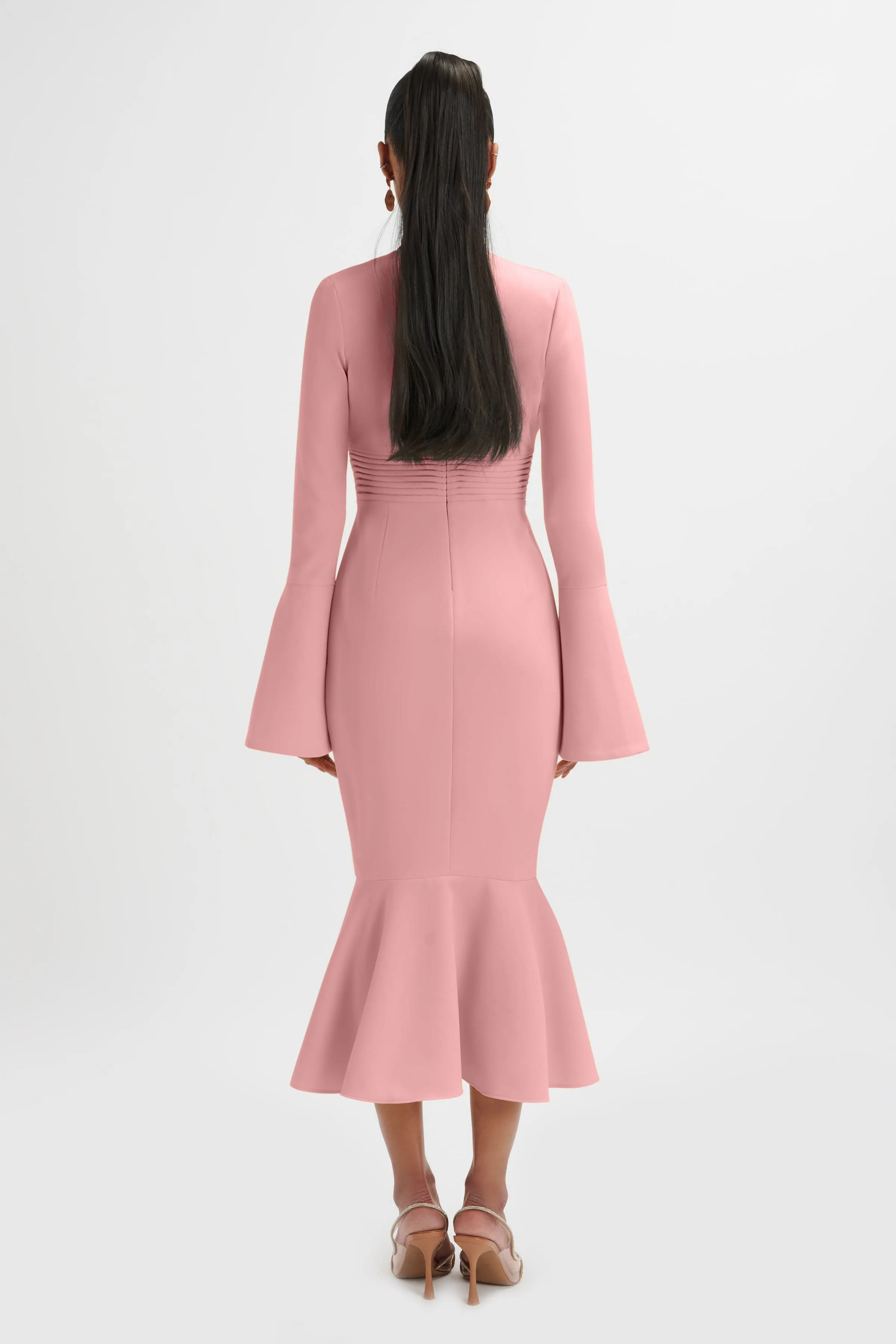 SALMA Fluted Sleeve Longline Fishtail Midi Dress In Pink sold by Lavish Alice product image thumbnail 3