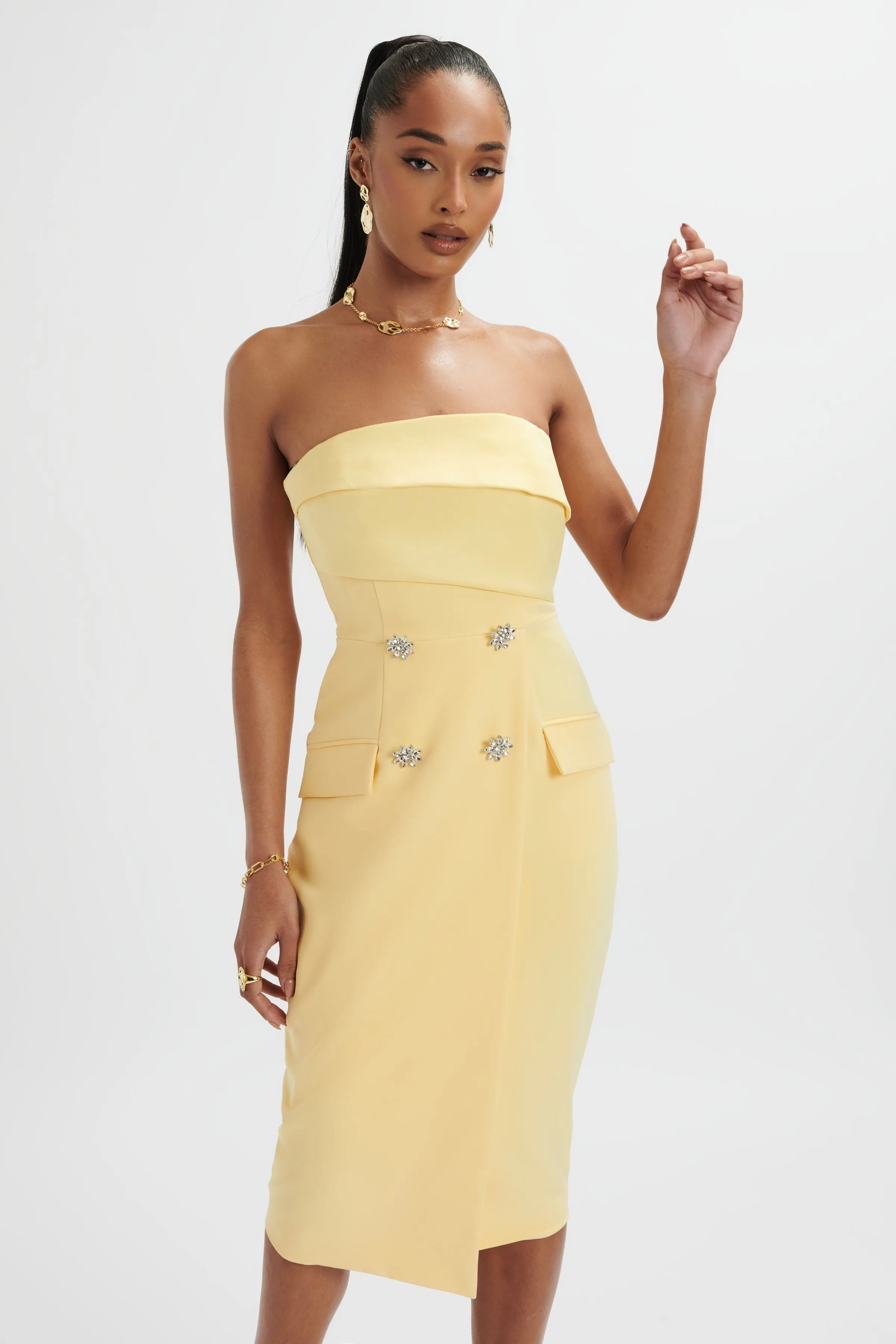 FLUER Bandeau Tailored Midi Dress In Pastel Yellow sold by Lavish Alice product image thumbnail 3