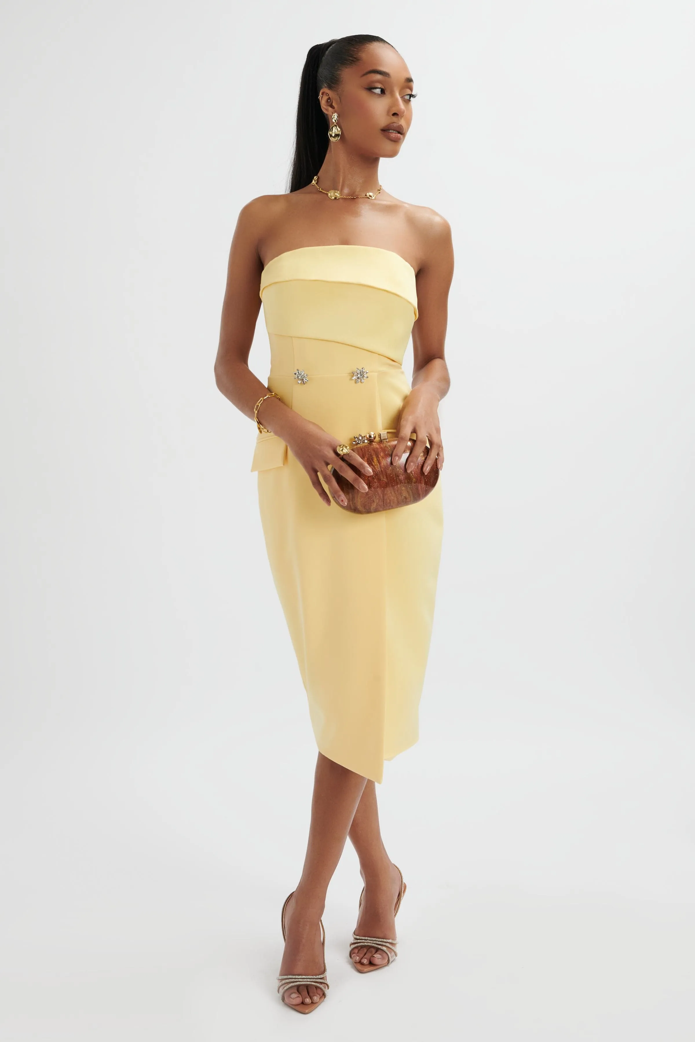 FLUER Bandeau Tailored Midi Dress In Pastel Yellow sold by Lavish Alice product image thumbnail 2