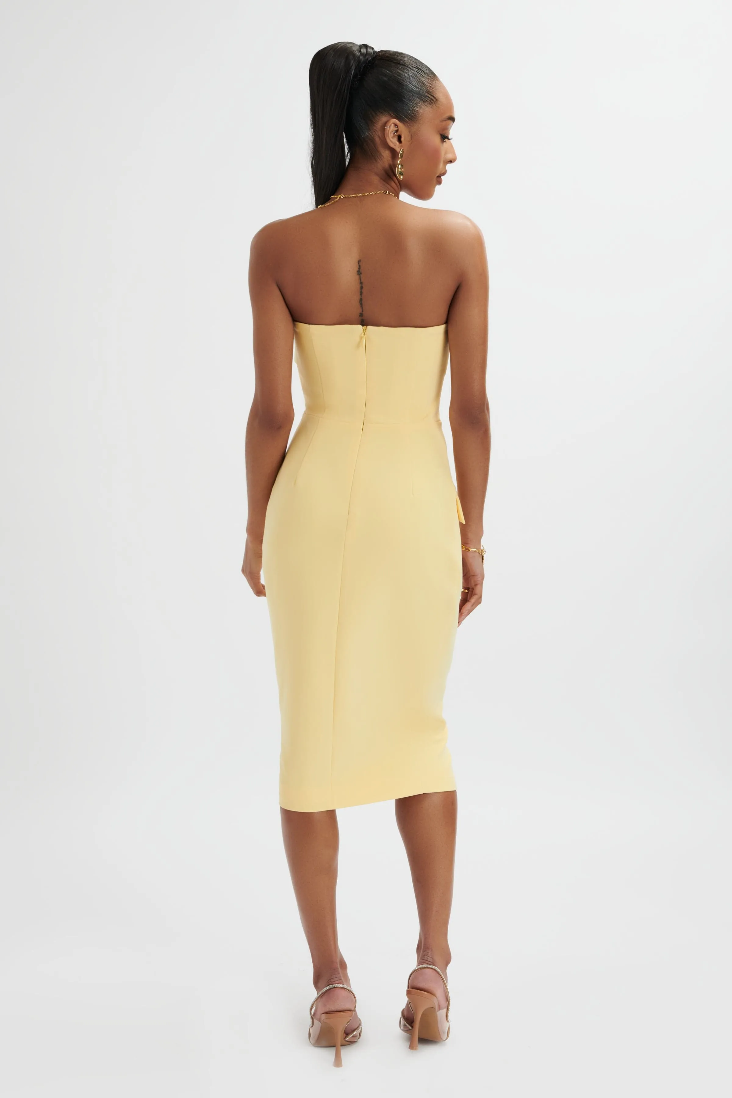FLUER Bandeau Tailored Midi Dress In Pastel Yellow sold by Lavish Alice product image thumbnail 4