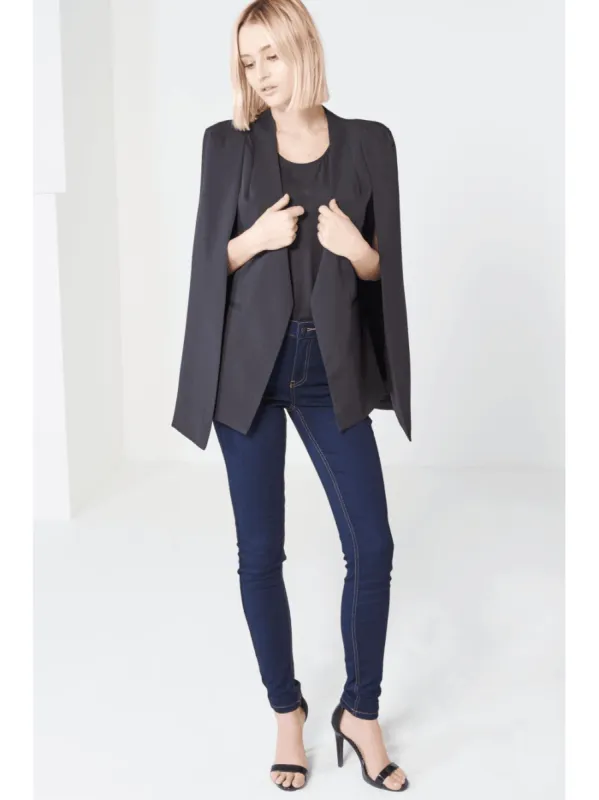 Black Collarless Cape Blazer sold by Lavish Alice