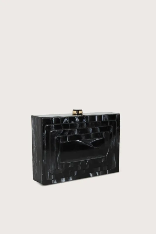 ROSIE Layered Marbled Box Clutch Bag in Black sold by Lavish Alice
