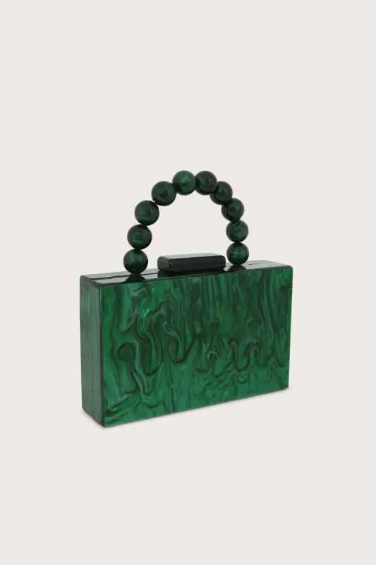 REYA Bead Handle Marbled Box Clutch Bag in Green sold by Lavish Alice