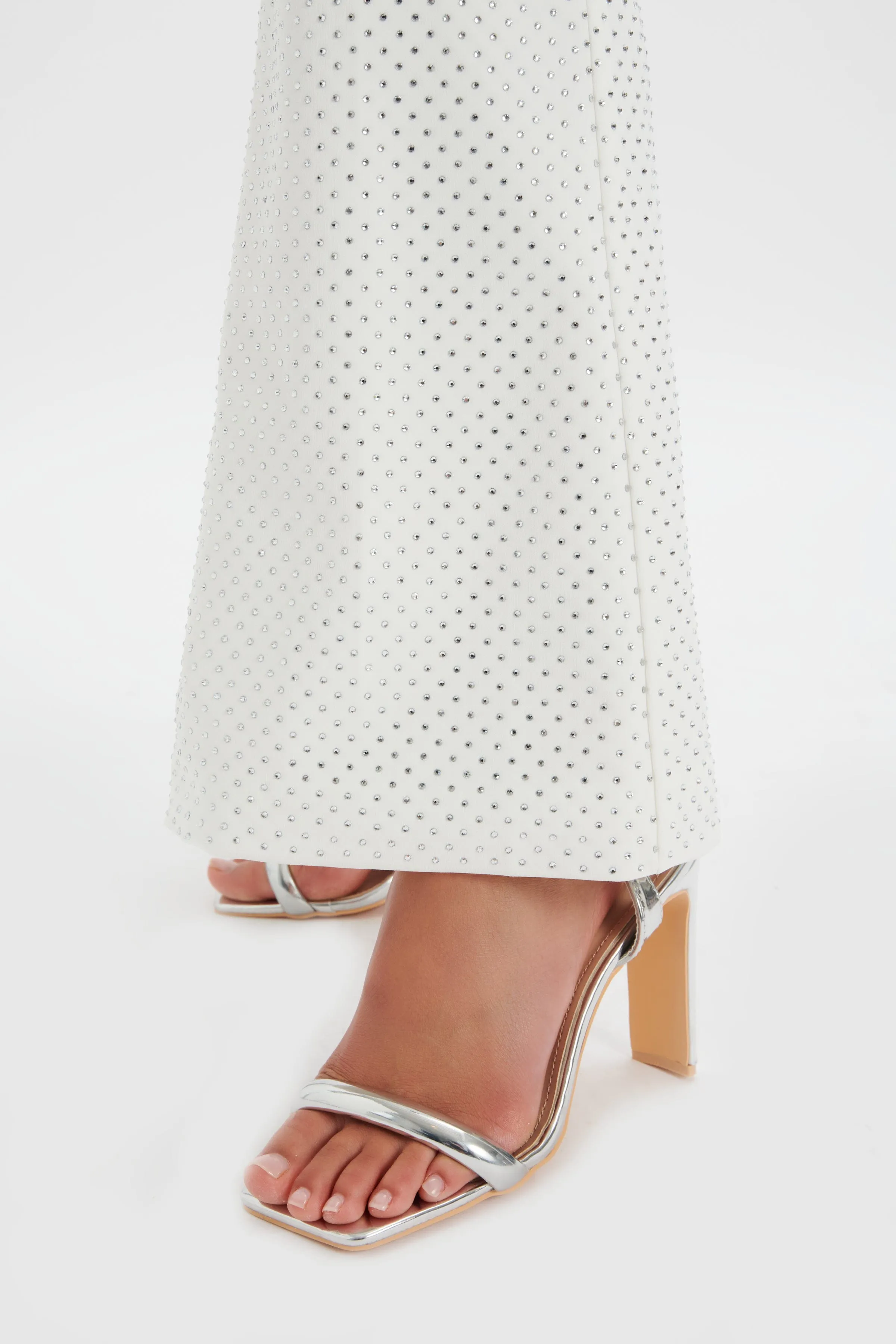 ELLISA Crystal Embellished Fit and Flare Trouser in White sold by Lavish Alice product image thumbnail 2