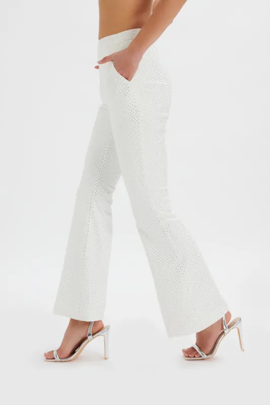 ELLISA Crystal Embellished Fit and Flare Trouser in White sold by Lavish Alice