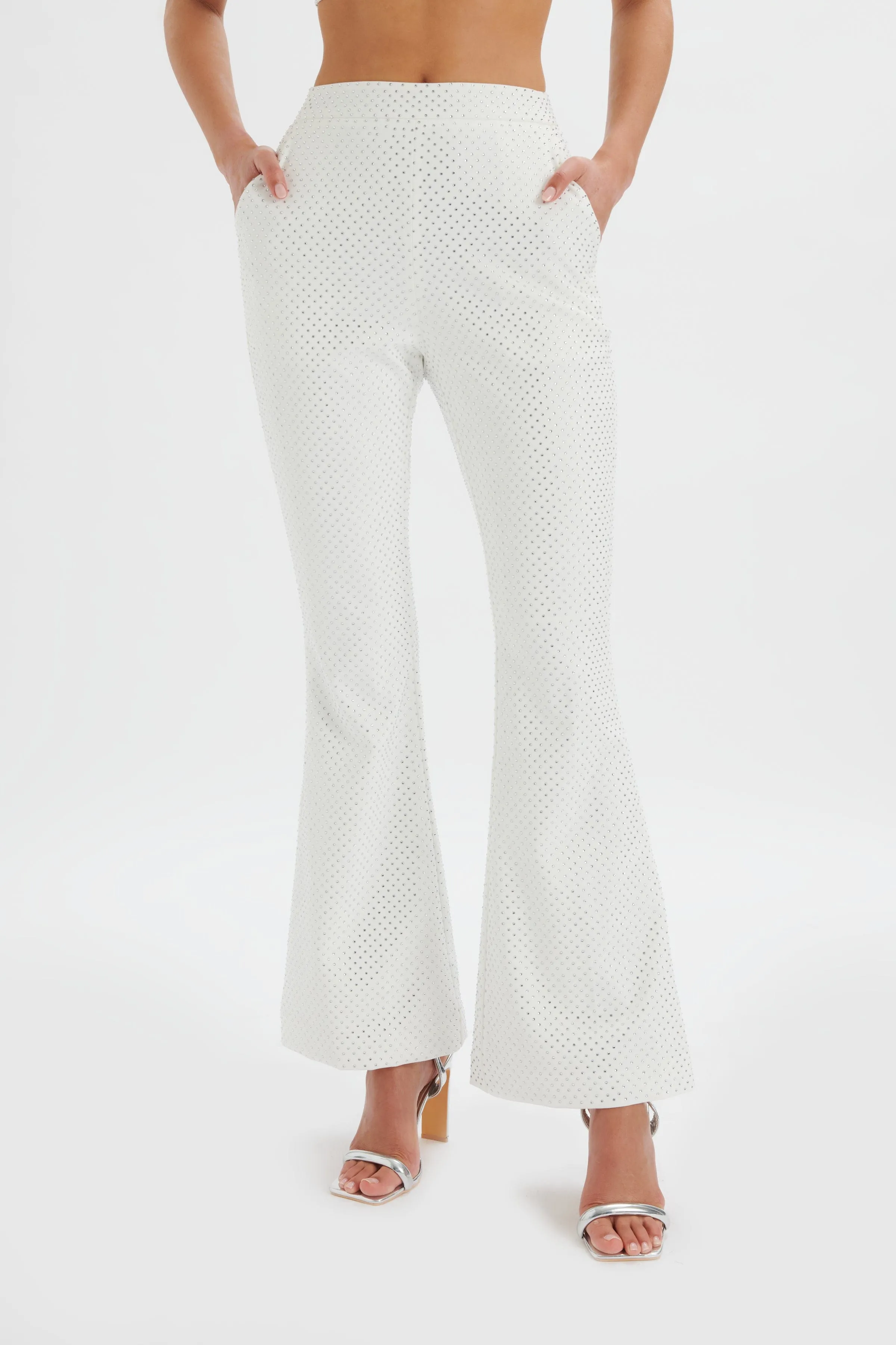 ELLISA Crystal Embellished Fit and Flare Trouser in White sold by Lavish Alice product image thumbnail 4