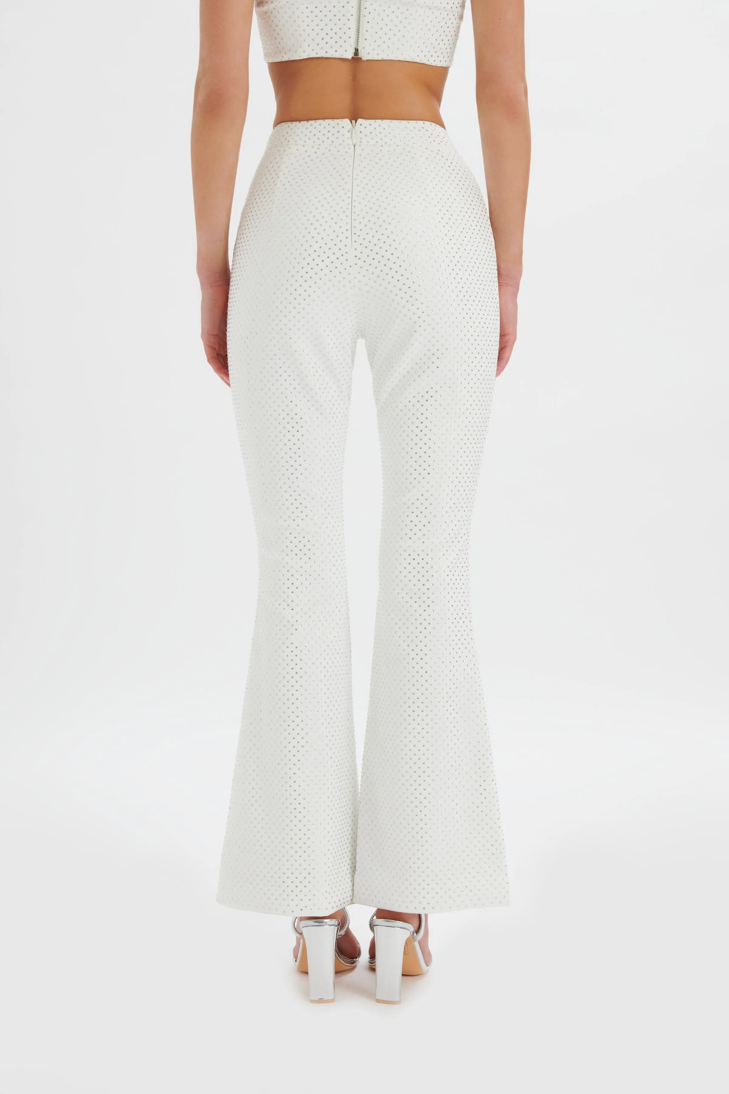ELLISA Crystal Embellished Fit and Flare Trouser in White sold by Lavish Alice product image thumbnail 3