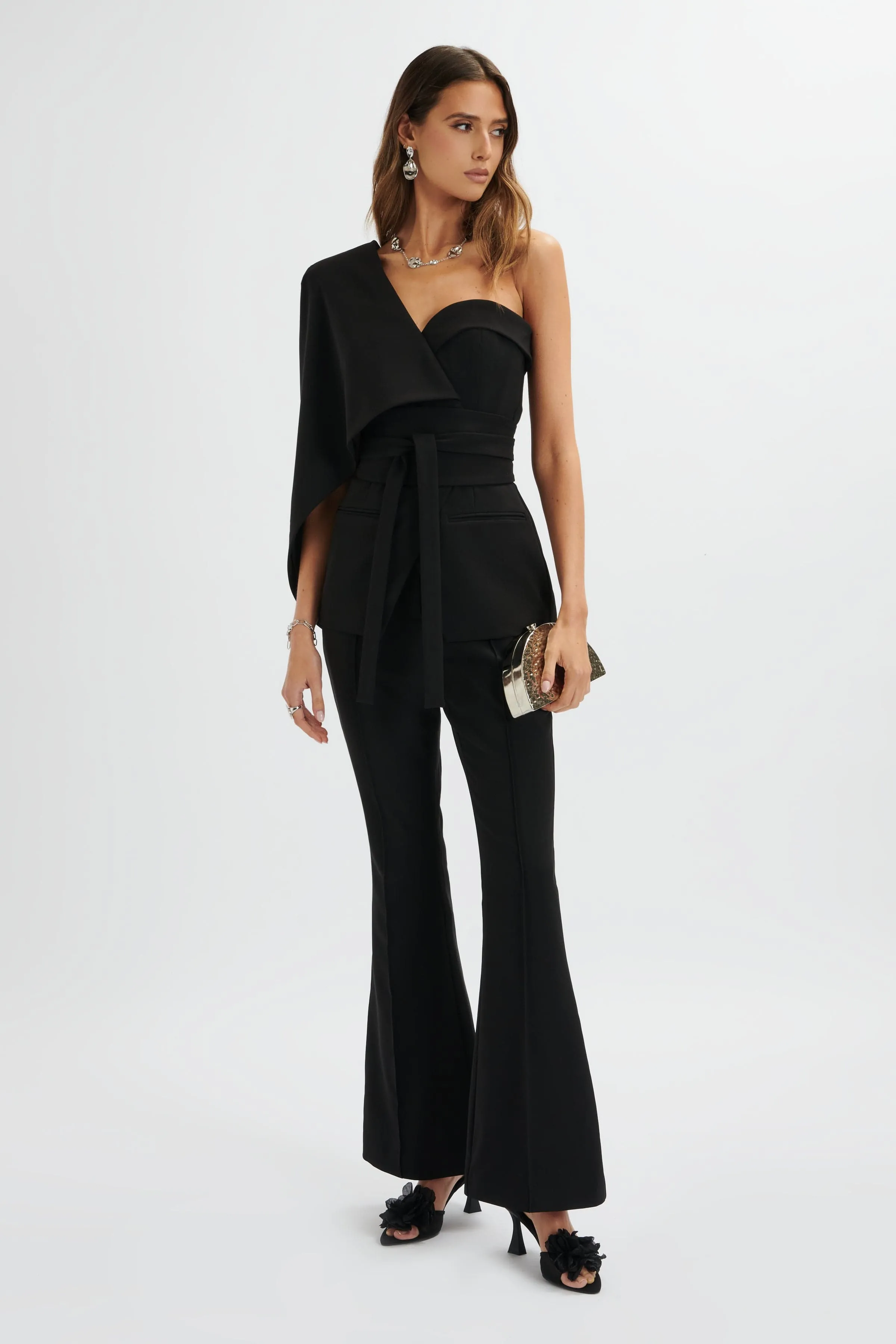 EMELIE Fit & Flare Tailored Trouser In Black sold by Lavish Alice