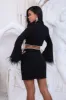 ERIN Flared & Feather Sleeve Diamante Trim Blazer Mini Dress in Black sold by Lavish Alice