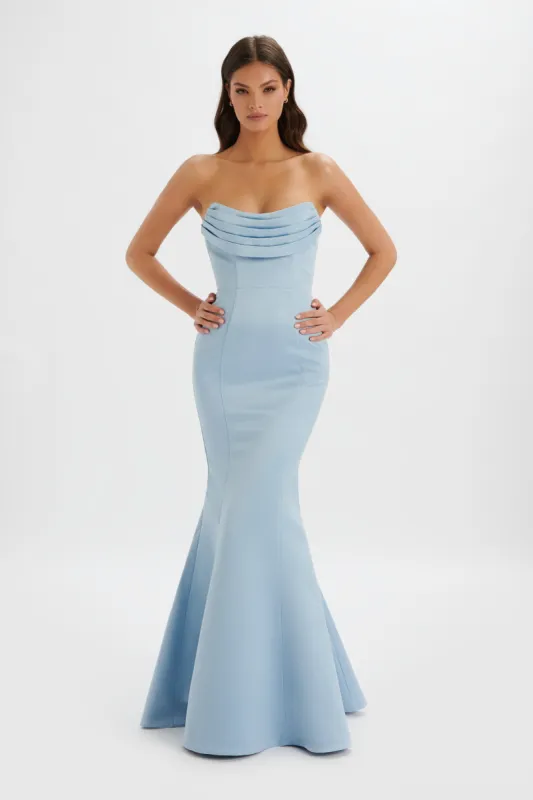 FREYA Bonded Satin Cowl Neck Maxi Dress In Dusty Blue sold by Lavish Alice