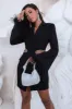 ERIN Flared & Feather Sleeve Diamante Trim Blazer Mini Dress in Black sold by Lavish Alice