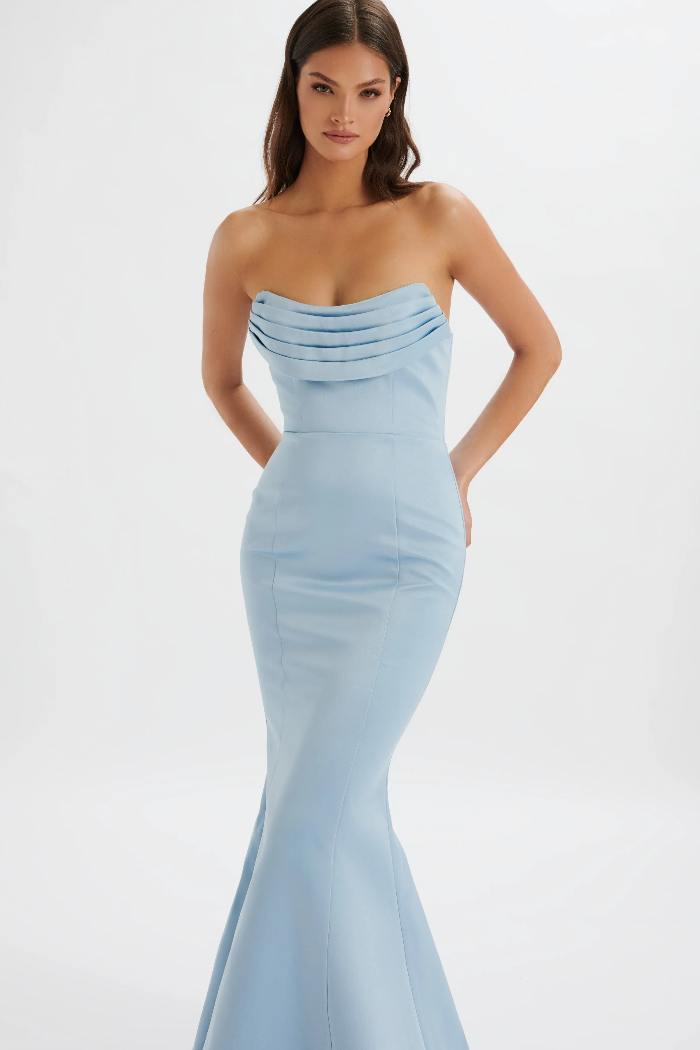 FREYA Bonded Satin Cowl Neck Maxi Dress In Dusty Blue sold by Lavish Alice product image thumbnail 3