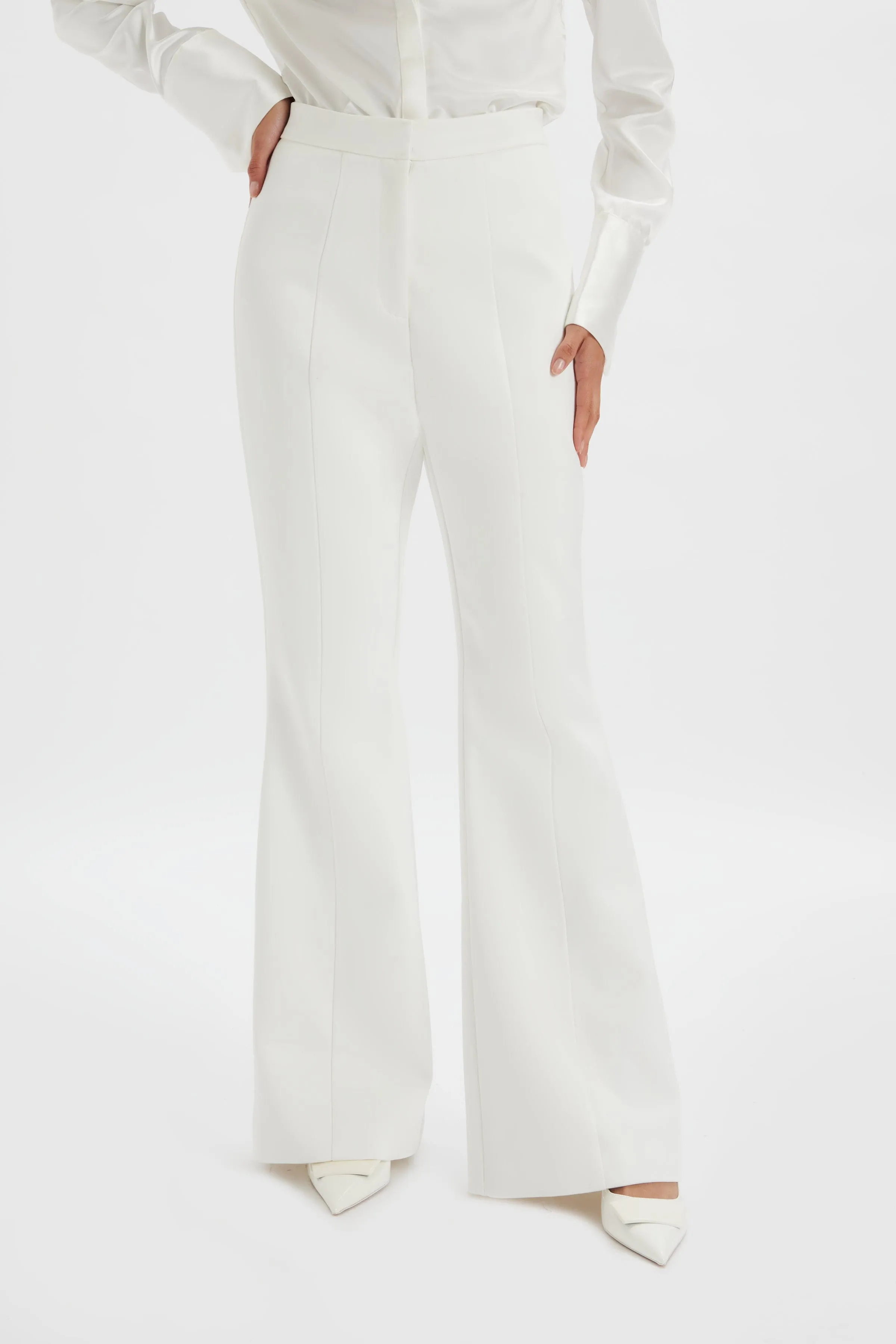 EMELIE Fit & Flare Satin Trouser in White sold by Lavish Alice product image thumbnail 2
