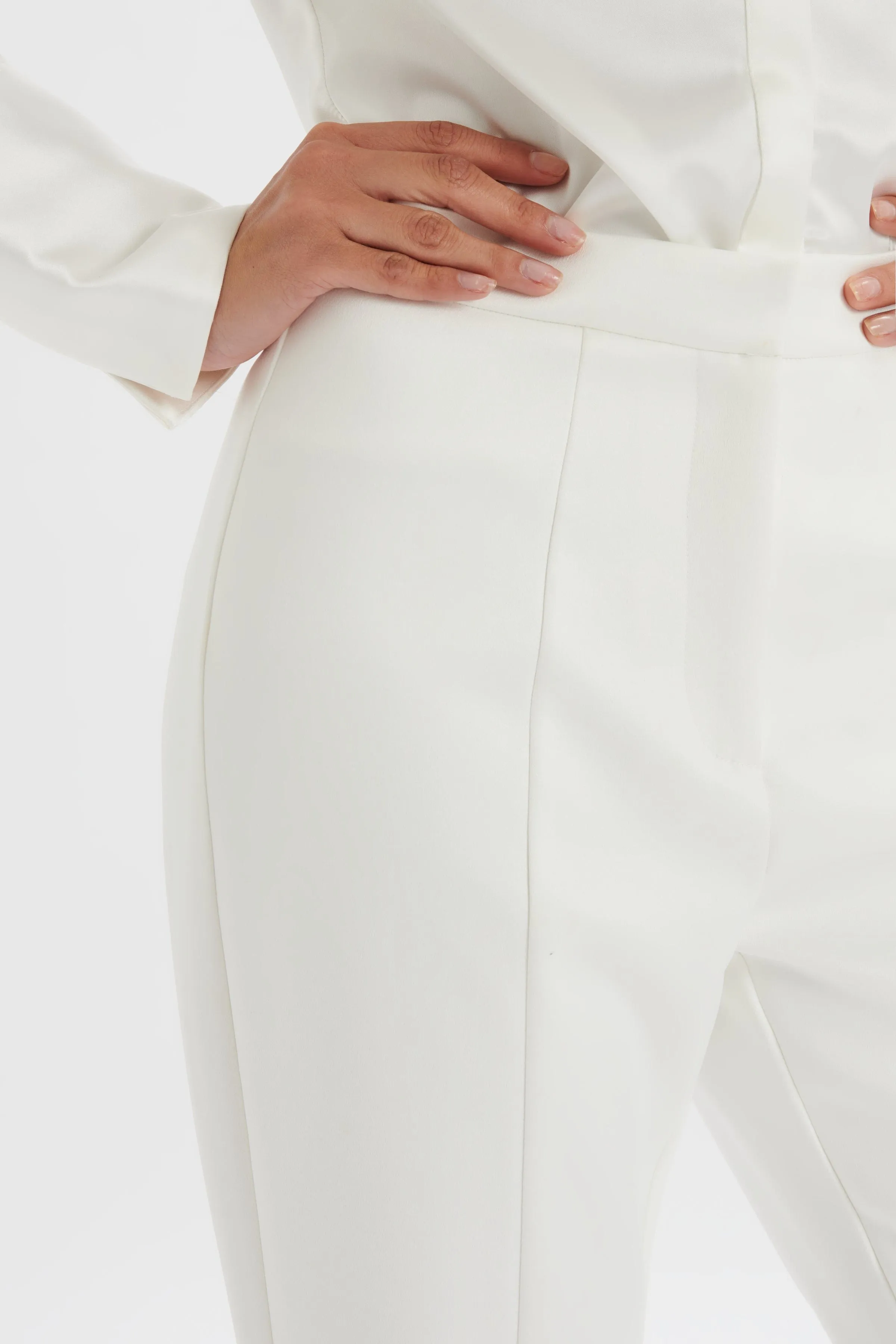 EMELIE Fit & Flare Satin Trouser in White sold by Lavish Alice product image thumbnail 3