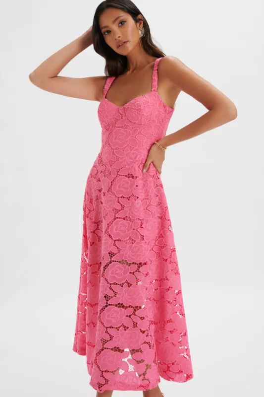 KIRA Broderie Anglais A-Line Sundress in Pink sold by Lavish Alice