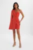 MARCY Crystal Embellished One Shoulder Cape Blazer Dress in Red sold by Lavish Alice