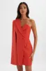 MARCY Crystal Embellished One Shoulder Cape Blazer Dress in Red sold by Lavish Alice