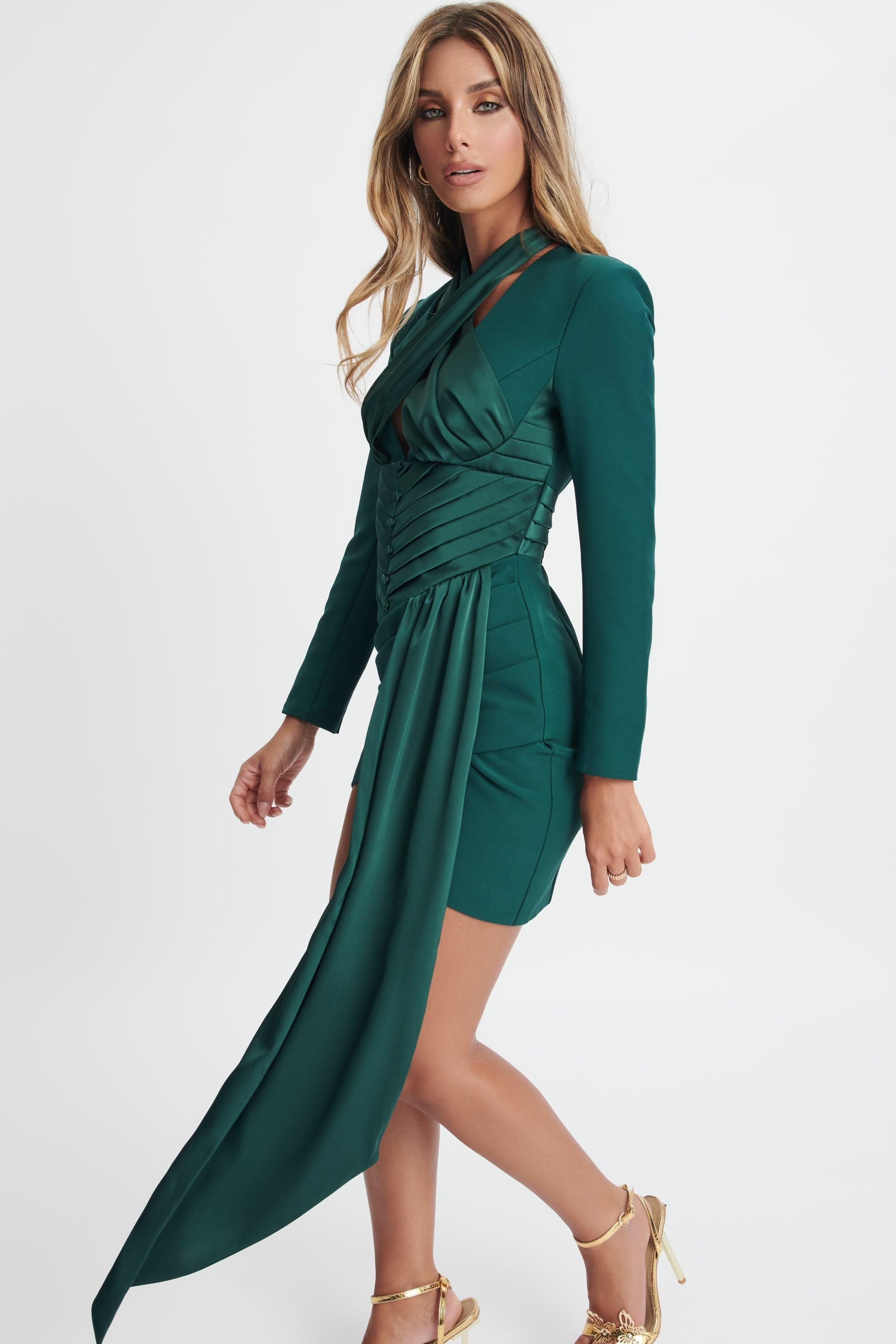 MIA Satin Mix Halterneck Blazer Dress In Emerald sold by Lavish Alice product image thumbnail 3