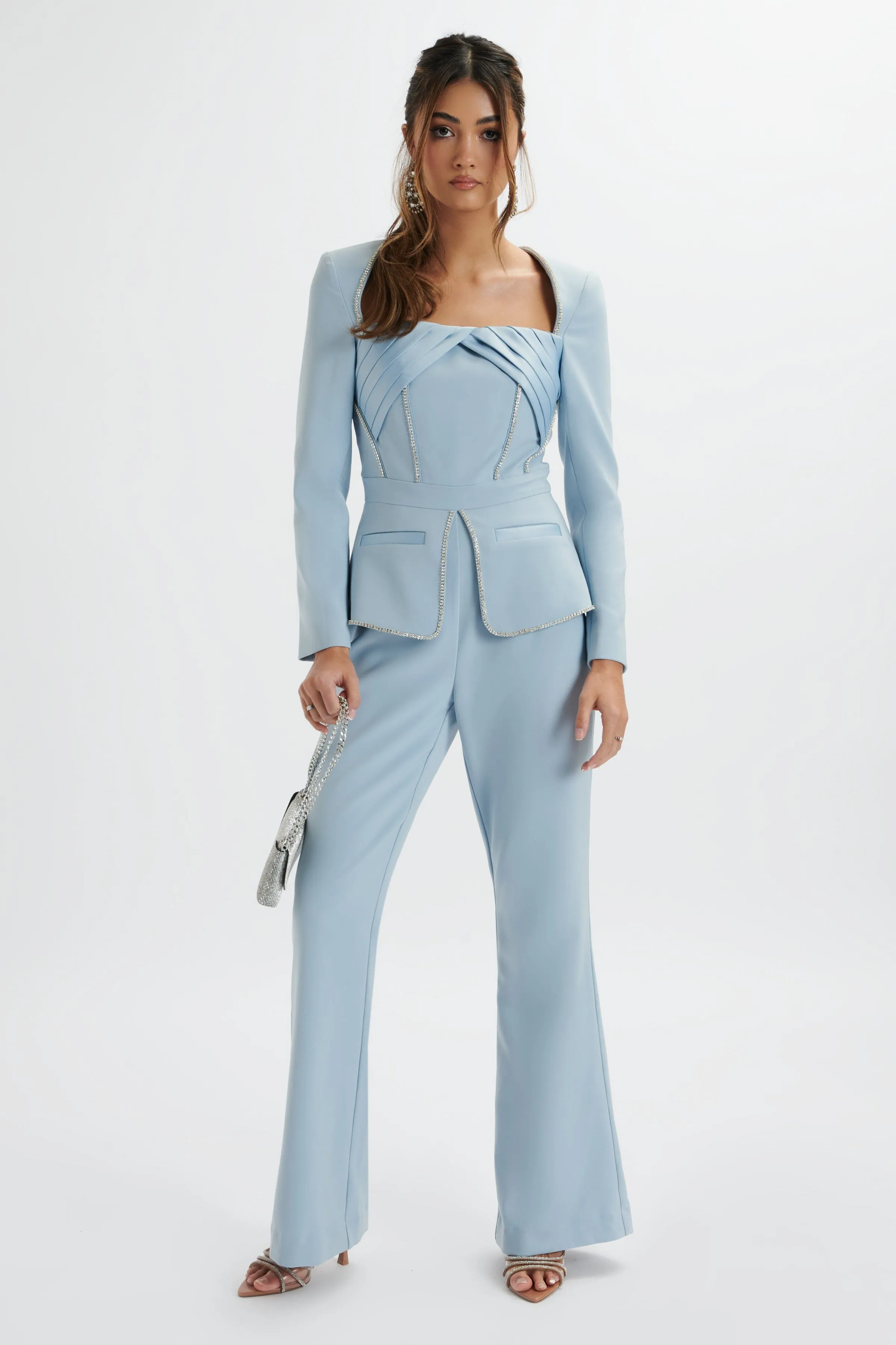 JESSIE Diamante Trim Tailored Jumpsuit In Pastel Blue sold by Lavish Alice product image thumbnail 4
