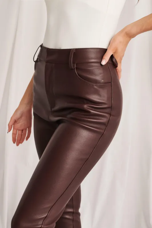 JORDYN Stretch Vegan Leather Leggings in Dark Brown sold by Lavish Alice