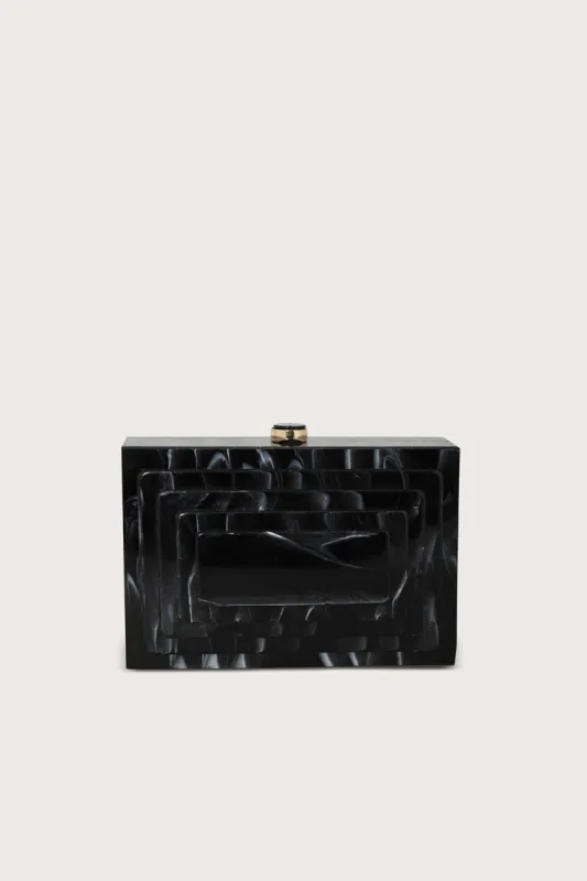 ROSIE Layered Marbled Box Clutch Bag in Black sold by Lavish Alice