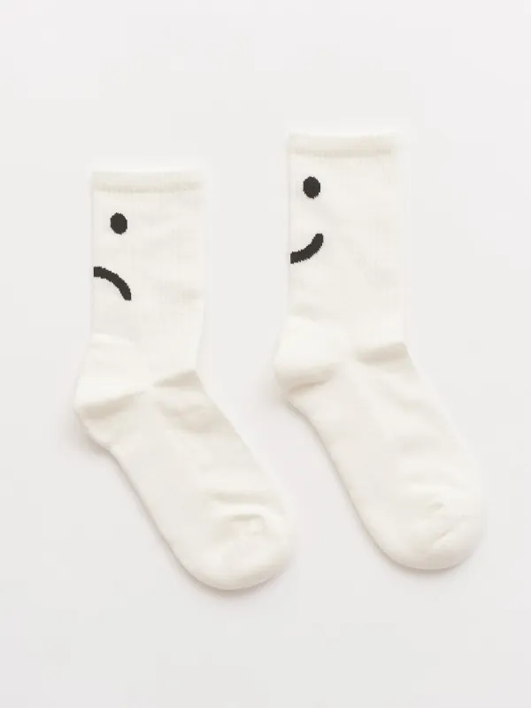 Happy Sad White Socks sold by Lazy Oaf
