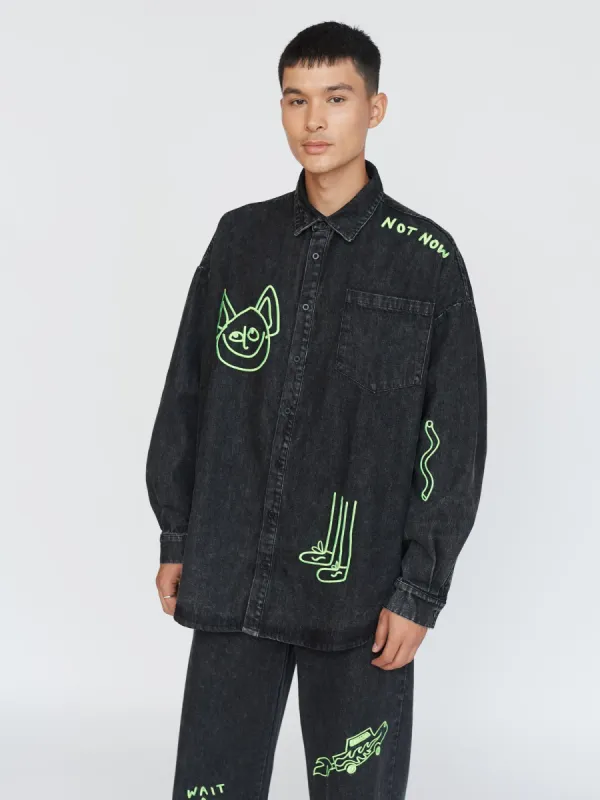 Not Now Oversized Denim Shirt sold by Lazy Oaf