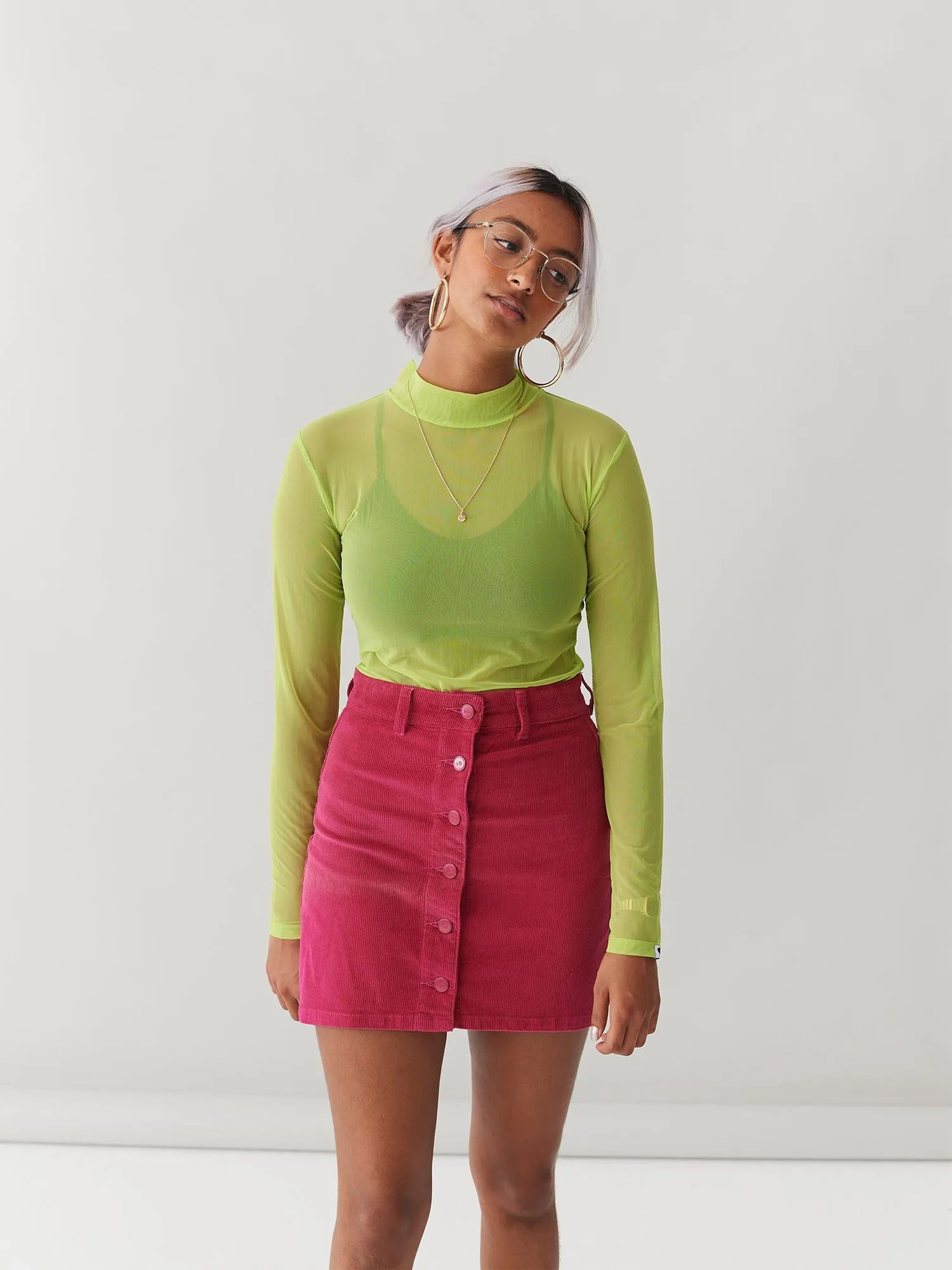 LO Button Through Skirt - Pink Cord sold by Lazy Oaf