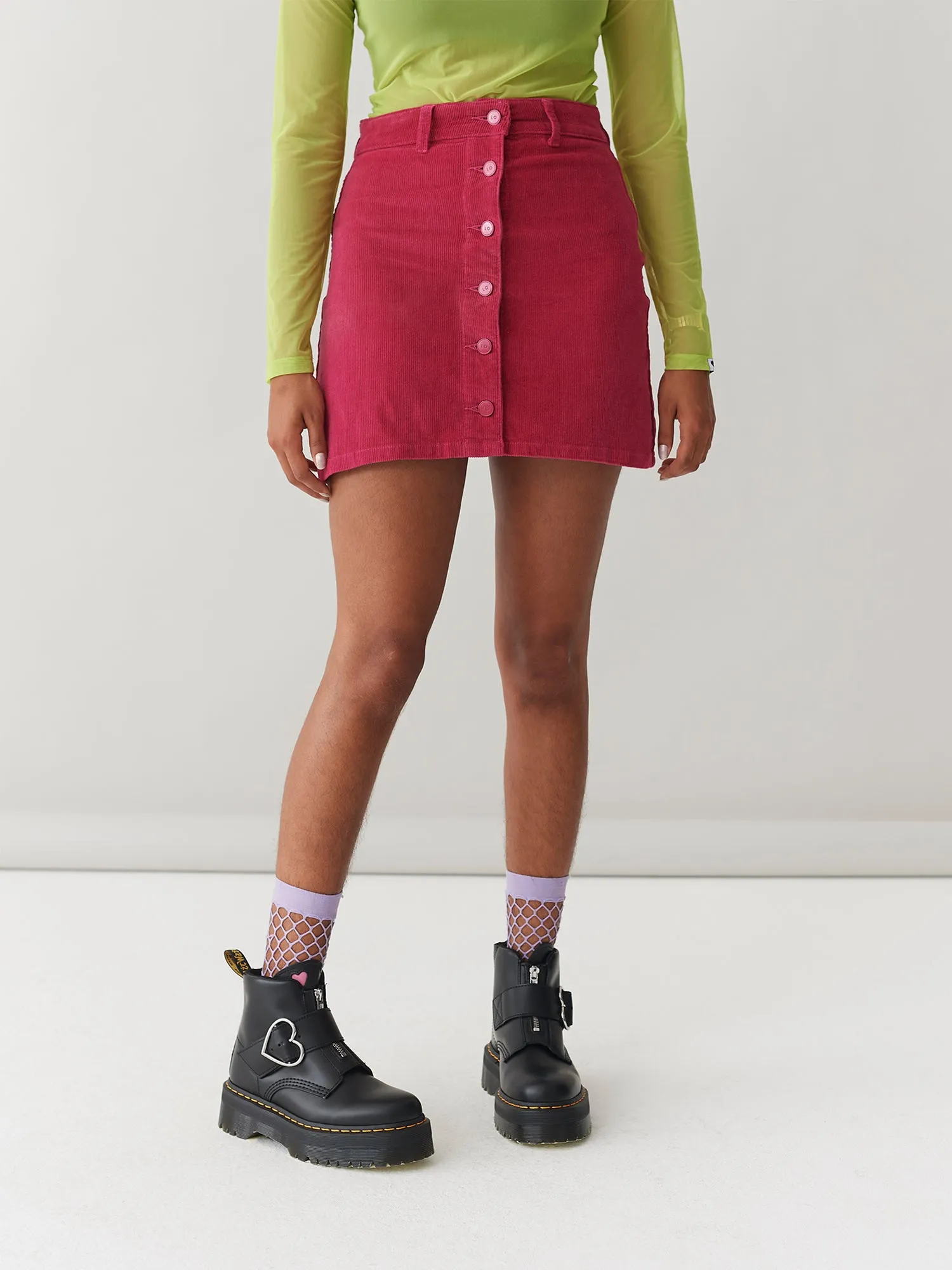 LO Button Through Skirt - Pink Cord sold by Lazy Oaf product image thumbnail 4