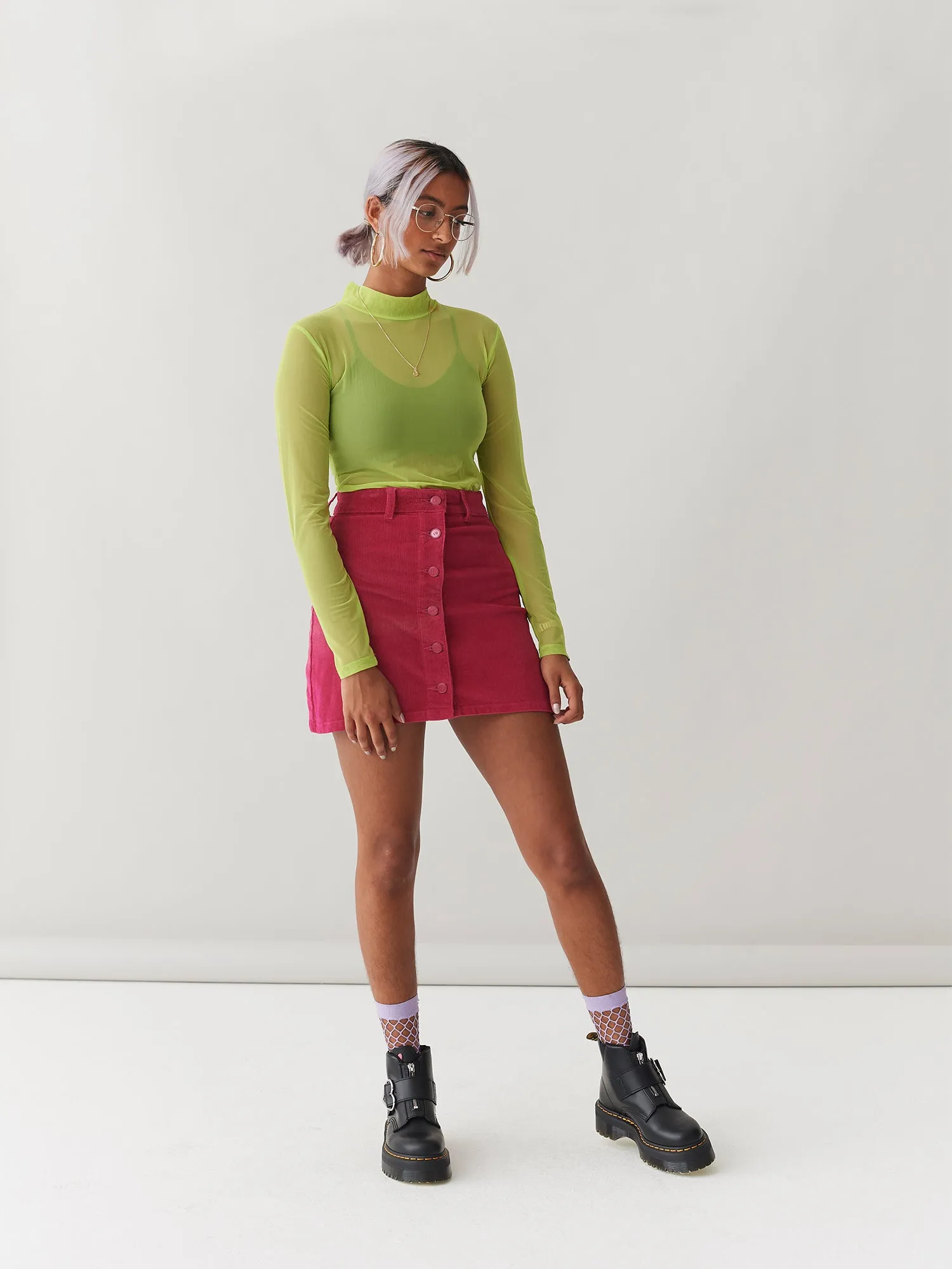 LO Button Through Skirt - Pink Cord sold by Lazy Oaf product image thumbnail 2