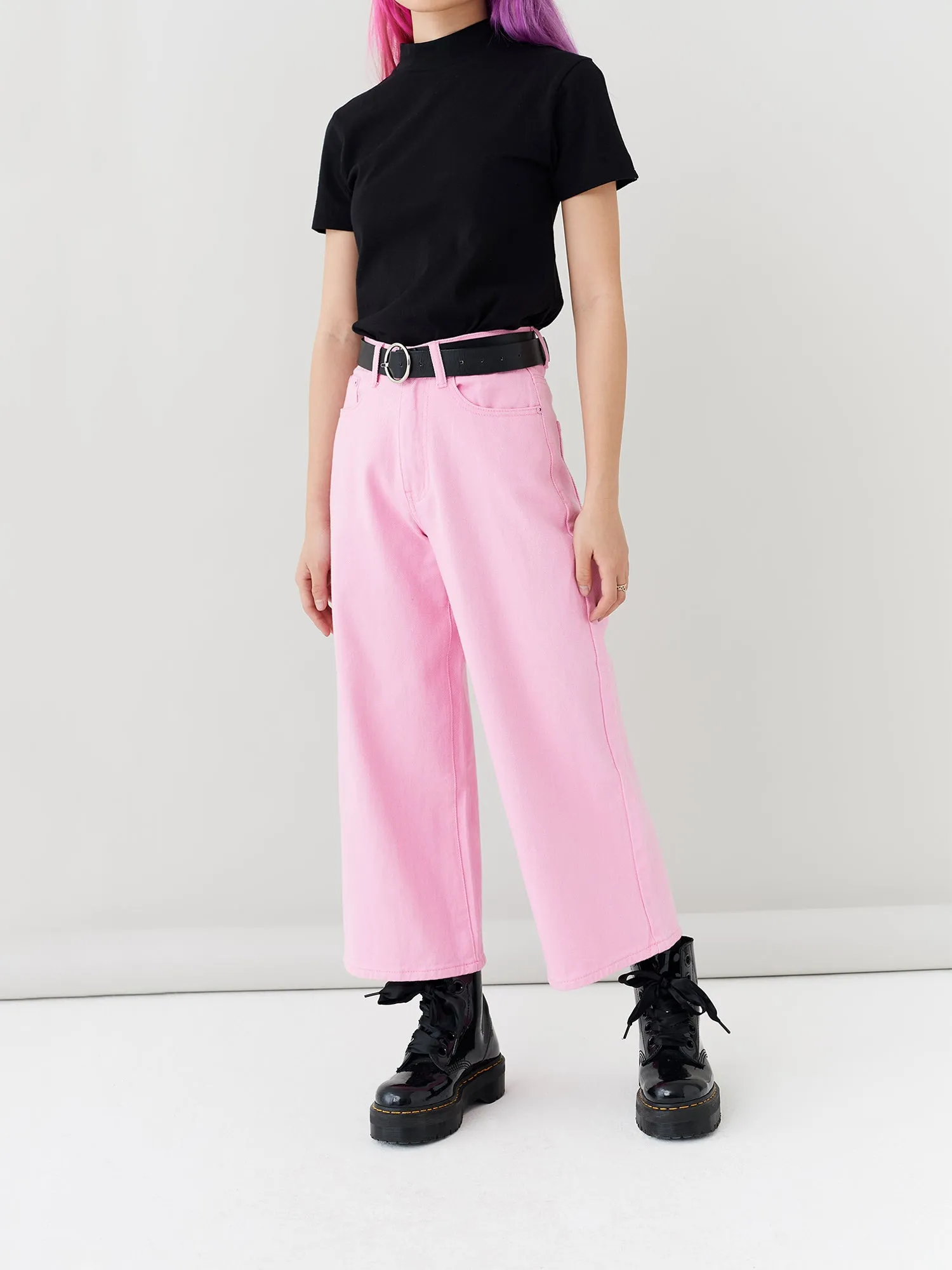 LO Cropped Wide Leg Jeans - Pink sold by Lazy Oaf product image thumbnail 5