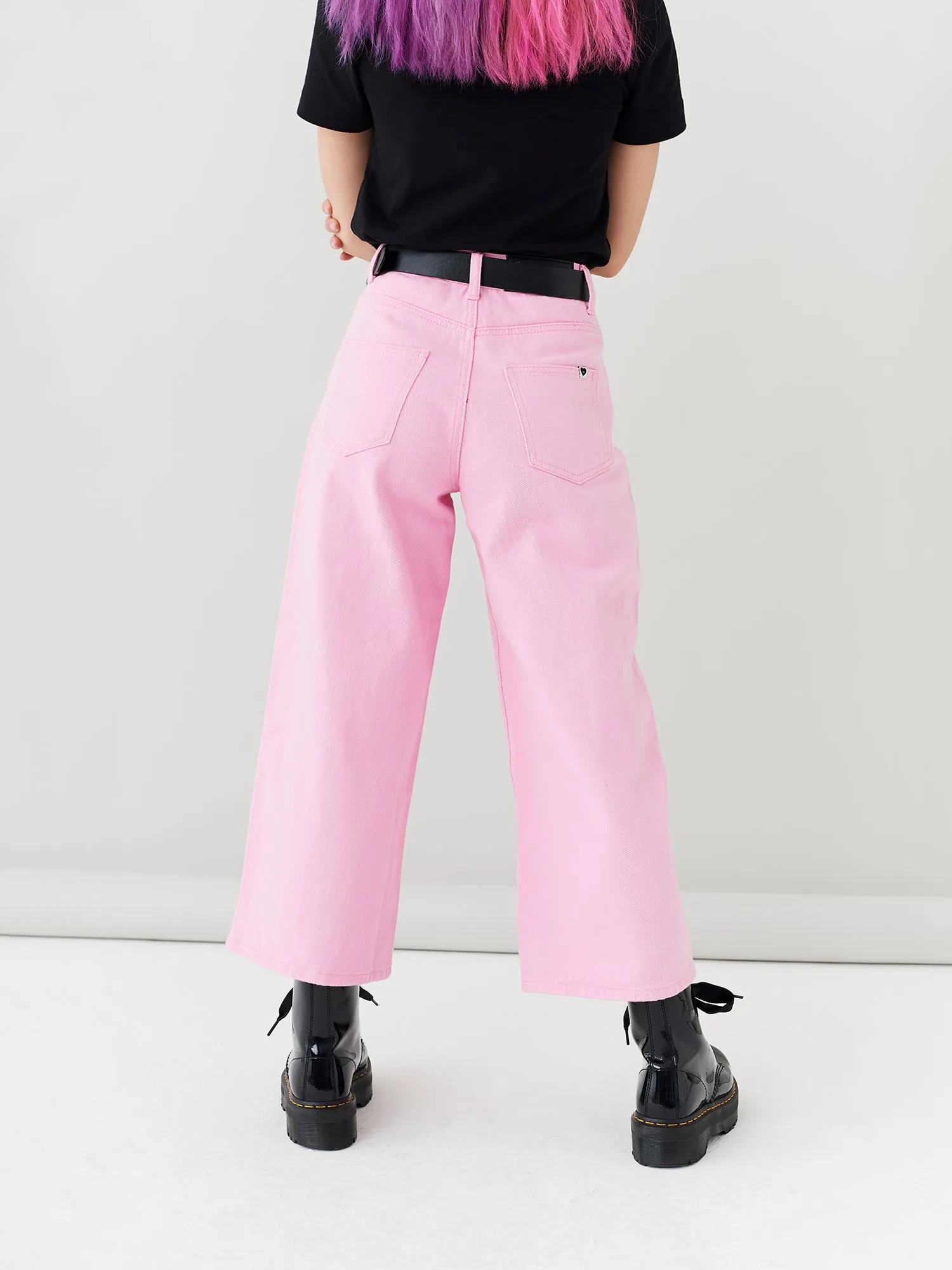 LO Cropped Wide Leg Jeans - Pink sold by Lazy Oaf product image thumbnail 3