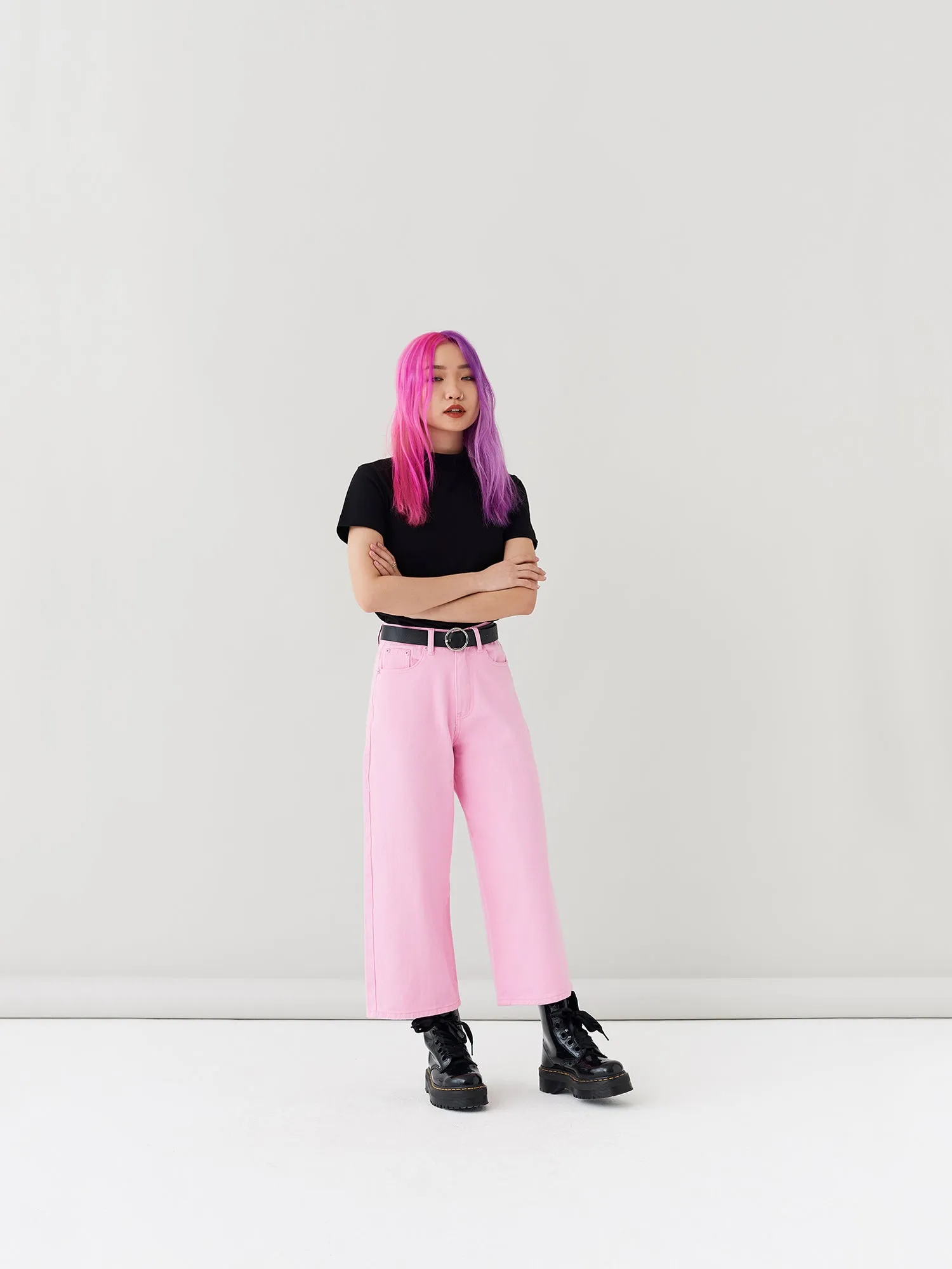 LO Cropped Wide Leg Jeans - Pink sold by Lazy Oaf