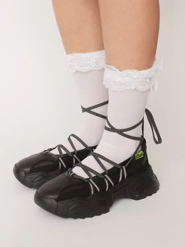 Happy Sad Lace Up Ballet Sneaker sold by Lazy Oaf