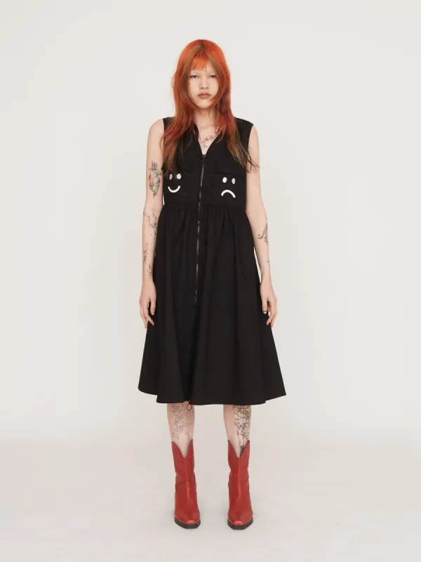 Black Happy Sad Gilet Dress sold by Lazy Oaf