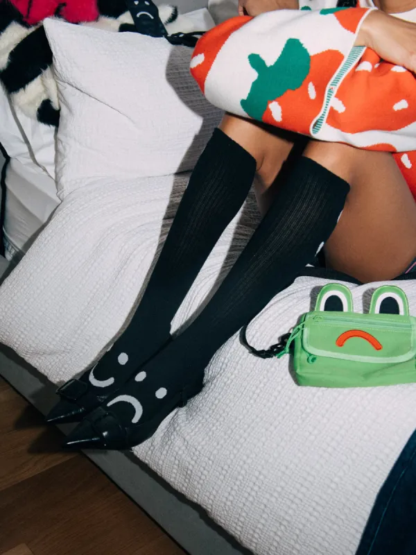 Happy Sad Black Long Socks sold by Lazy Oaf