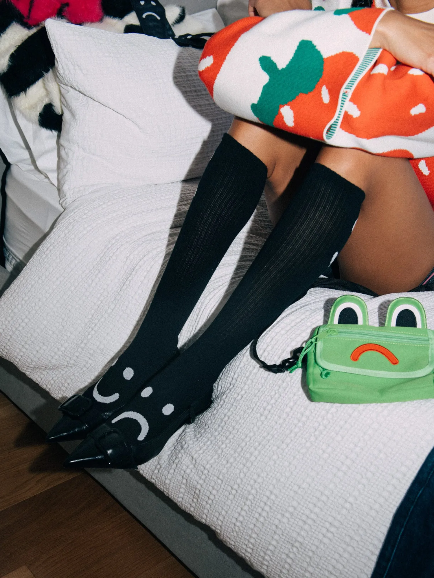 Happy Sad Black Long Socks sold by Lazy Oaf